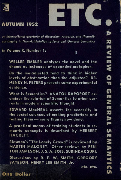 PDF Version: ETC: A Review of General Semantics 10:1 (Autumn 1952)