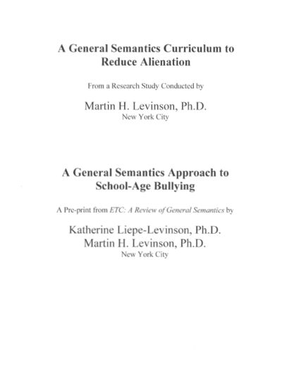 PDF Version: Reducing Student Alienation and School-Age Bullying: Two Papers