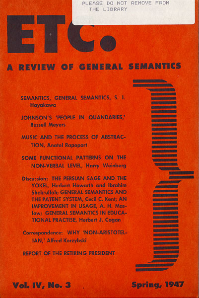 PDF Version: ETC: A Review of General Semantics 4:3 (Spring 1947)