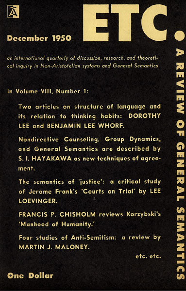 PDF Version: ETC: A Review of General Semantics 8:1 (December 1950)