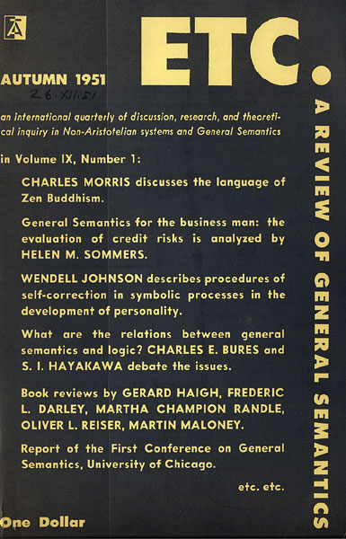 PDF Version: ETC: A Review of General Semantics 9:1 (Autumn 1951)