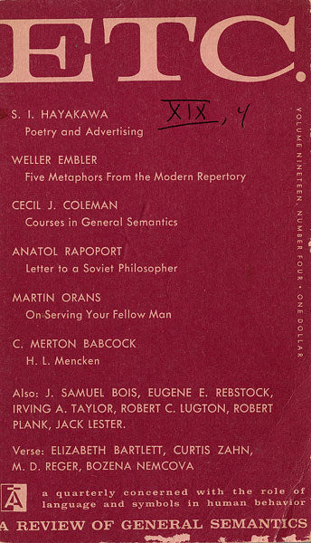 PDF Version: ETC: A Review of General Semantics 19:4 (January 1963)