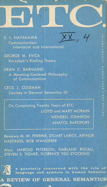 PDF Version: ETC: A Review of General Semantics 20:4 (December 1963)