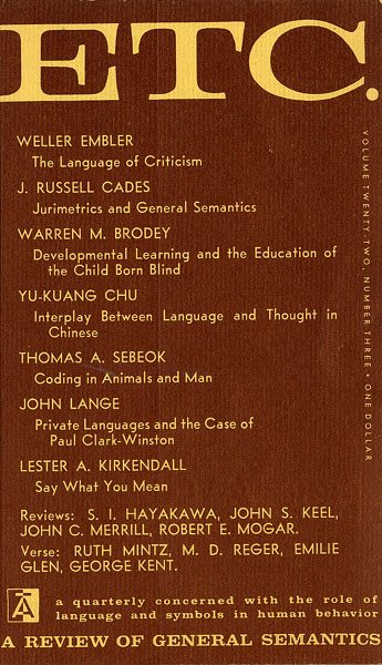 PDF Version: ETC: A Review of General Semantics 22:3 (September 1965)